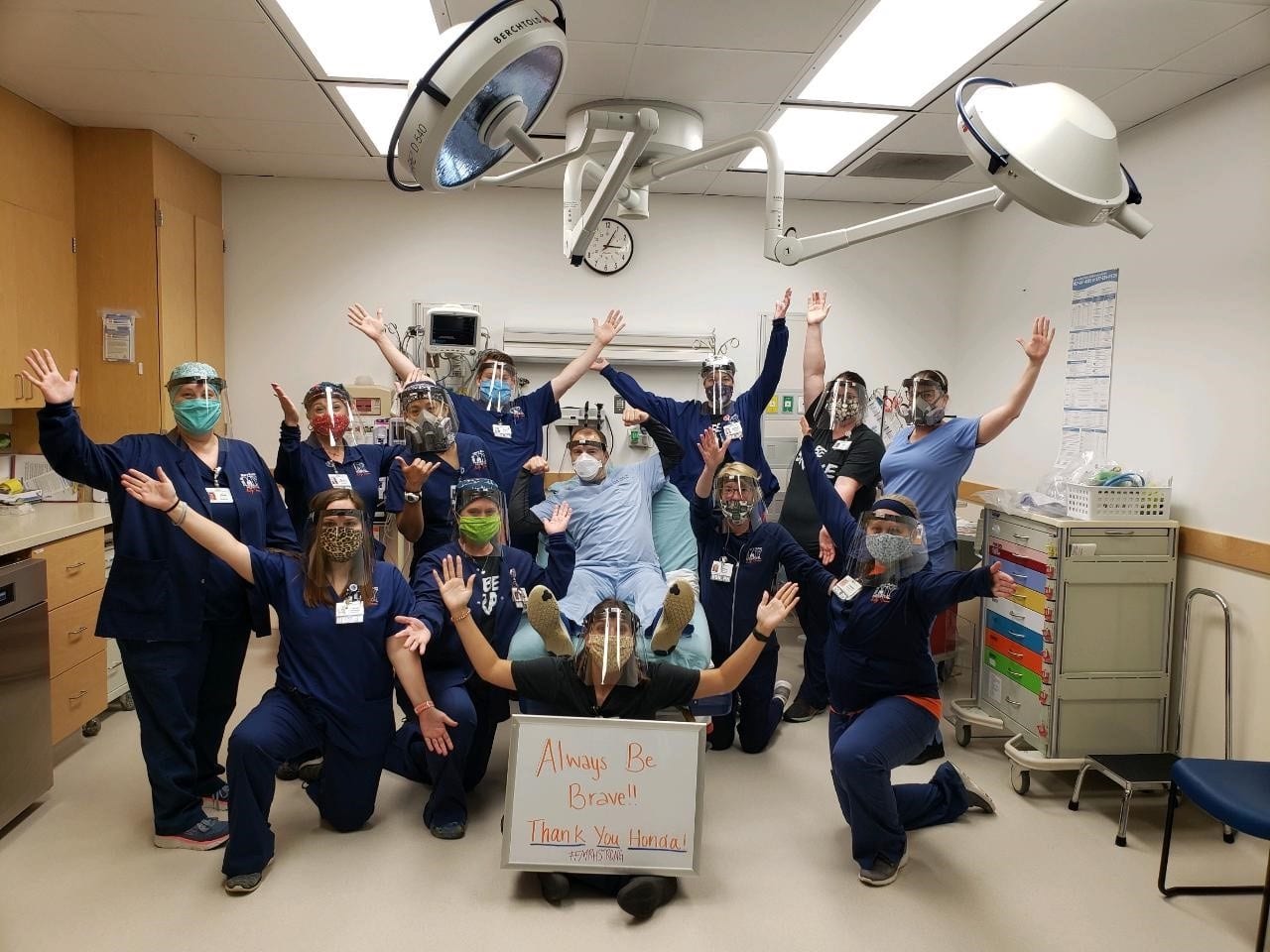 Healthcare workers at Mary Rutan Hospital in Bellefontaine, Ohio are among the recipients of the face shields, which were manufactured at Honda Engineering North America, Inc. (EGA) in Marysville, Ohio
