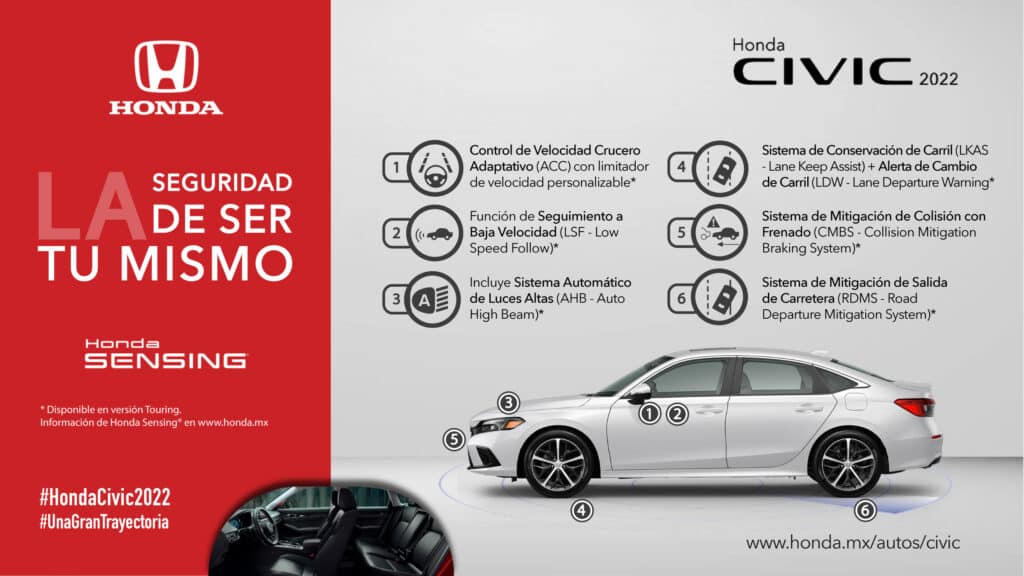 Mayor seguridad en Honda Civic 2022 con la suite Honda Sensing